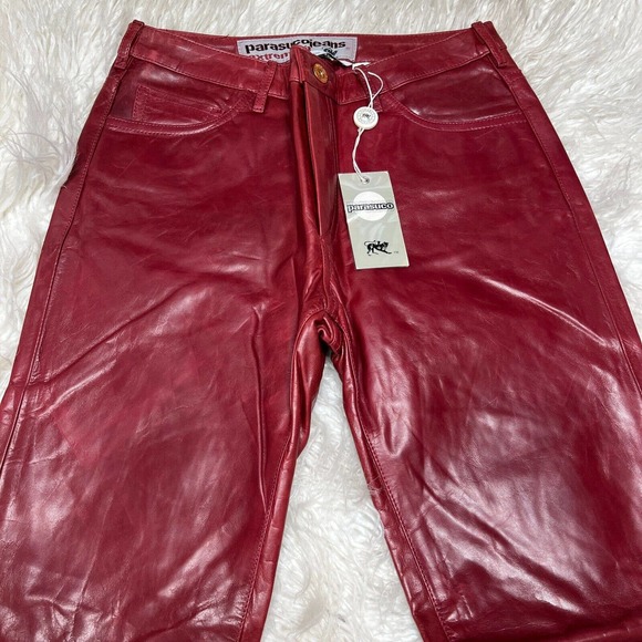 Vintage Parasuco Womens Leather Pants Parasuco Jeans Burgundy - Picture 2 of 8